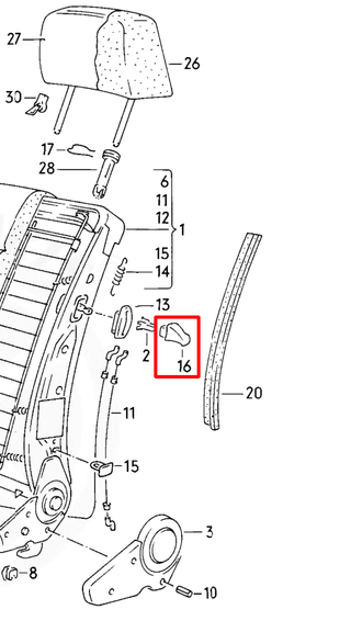 Volkswagen Golf Mk2 Seat Tilt Handle Grip Lever - Left or Right (867881633, 867881634)