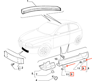 Alfa Romeo 147 GTA Side Skirt Jacking Point Covers Set (156040908, 156040909, 156040913, 156040914)