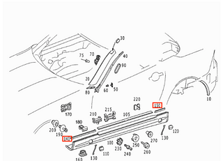 Mercedes R170 SLK Piping Rubber Seal Fender Sill Panel Set Of 4 Black A1706981930 / A1706982030 / A1706982130 / A1706982230