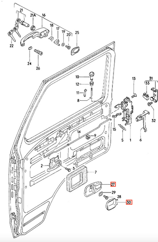 VW Door Pull Latch Cover Plate & Finger Cup Black 111837239B