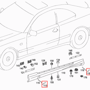 Mercedes W208 AMG Rocker Panel Side Skirt Right Jack Covers Set of 4 (Primed, A2086982830 / A2086982930 / A2086985030 / A2086985130)